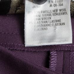 Pre Owned Escada Purple Wool Raccoon Fur Collar Detail Cardigan and Trouser Set M