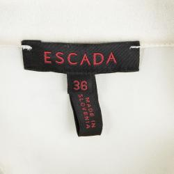 Pre Owned Escada Cream Silk Contrast Velvet Trim Tie Detail Ruffled Blouse XS