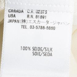 Pre Owned Escada Cream Silk Contrast Velvet Trim Tie Detail Ruffled Blouse XS