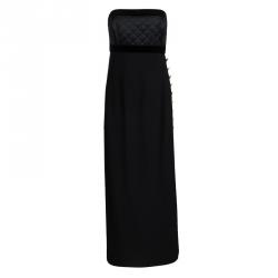 Escada Couture Black Quilted Velvet Trim Strapless Maxi Dress S