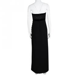 Escada Couture Black Quilted Velvet Trim Strapless Maxi Dress S