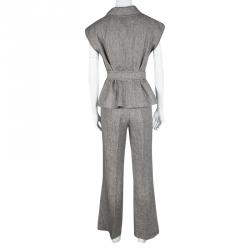 Escada Brown and White Textured Belted Vest and Trouser Set S