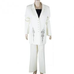 Pre Owned Escada Off-White Embroidered Suit M