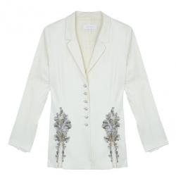 Pre Owned Escada Off-White Embroidered Suit M