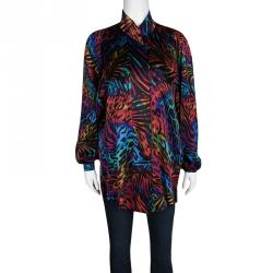 Pre Owned Escada Margaretha Ley Multicolor Animal Printed Silk Long Sleeve Oversized Shirt XS