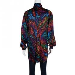 Pre Owned Escada Margaretha Ley Multicolor Animal Printed Silk Long Sleeve Oversized Shirt XS
