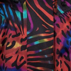 Pre Owned Escada Margaretha Ley Multicolor Animal Printed Silk Long Sleeve Oversized Shirt XS