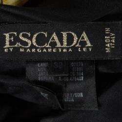 Pre Owned Escada Black Animal Printed Silk Satin Long Sleeve Power Shoulder Blouse S