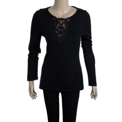 Pre Owned Escada Black Embroidered Long Sleeve T-Shirt M