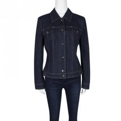 Escada Indigo Dark Wash Denim Buckle Detail Button Front Jacket S