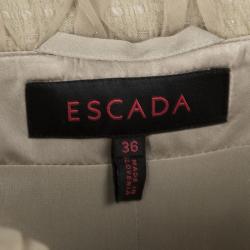 Pre Owned Escada Beige Textured Silk Trim Short Sleeve Jacket XS