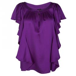 Escada Purple Textured Silk Ruffle Top XS
