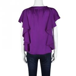 Escada Purple Textured Silk Ruffle Top XS