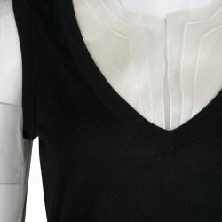 Pre Owned Escada Monochrome Faux Layered Ruffled Trim Long Sleeve Blouse S