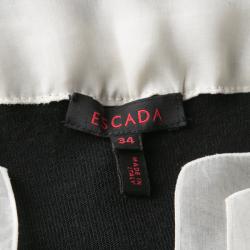 Pre Owned Escada Monochrome Faux Layered Ruffled Trim Long Sleeve Blouse S