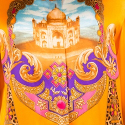 Pre Owned Escada Saffron Orange Taj Mahal Printed Silk Long Sleeve Blouse M