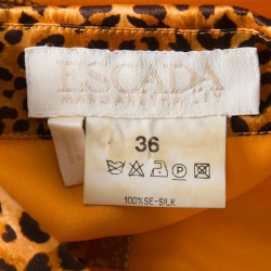 Pre Owned Escada Saffron Orange Taj Mahal Printed Silk Long Sleeve Blouse M