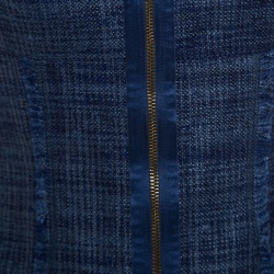 Pre Owned Escada Blue Textured Fringe Trim Zip Front Sleeveless Top M
