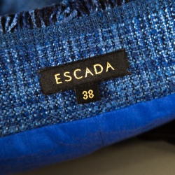 Pre Owned Escada Blue Textured Fringe Trim Zip Front Sleeveless Top M