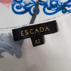 Escada Multicolor Printed Silk Draped Placket Drop Waist Tunic L