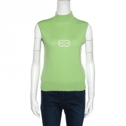 Pre Owned Escada Green Wool Floral Embroiderd Cardigan and Sweater Vest Twin Set M