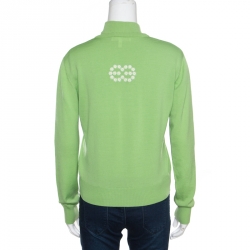 Pre Owned Escada Green Wool Floral Embroiderd Cardigan and Sweater Vest Twin Set M