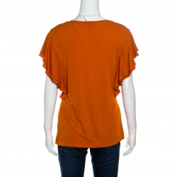 Escada Orange Knit Cascading Layered Sleeve Fitted Top M