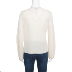 Escada Beige Lurex Knit Embellished Cardigan M