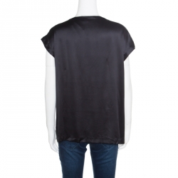 Pre Owned Escada Black Silk Chain Detail Asymmetric Neck Boxy Top L