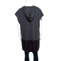 Escada Grey Dark Diamond Wool and Silk Open Front Sleeveless Hooded Cardigan M
