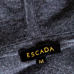 Escada Grey Dark Diamond Wool and Silk Open Front Sleeveless Hooded Cardigan M