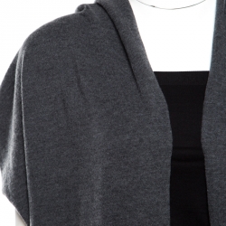 Escada Grey Dark Diamond Wool and Silk Open Front Sleeveless Hooded Cardigan M