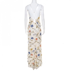 Pre Owned Escada Off White Floral Embellished Silk Sleeveless Maxi Dress S
