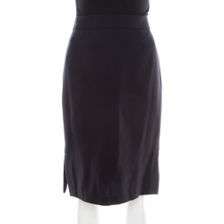 Pre Owned Escada Navy Blue Wool Crepe Slit Detail Razikan Skirt M