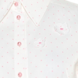 Pre Owned Escada White and Pink Cotton Dotted Floral Applique Long Sleeve Shirt M