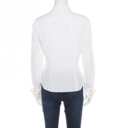 Pre Owned Escada White and Pink Cotton Dotted Floral Applique Long Sleeve Shirt M