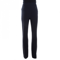 Pre Owned Escada Navy Blue Stretch Crepe Straight Leg Tritara Trousers M