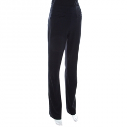 Pre Owned Escada Navy Blue Stretch Crepe Straight Leg Tritara Trousers M