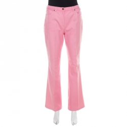 Pink Cotton Twill Denim Waist Flared Jeans