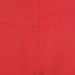 Pre Owned Escada Coral Orange Stretch Crepe Logo Buckle Detail Pants M