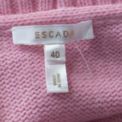 Escada Pink Cashmere Argyle Embroidered Detail Belted Cardigan L