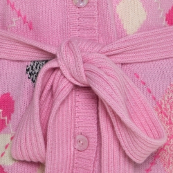 Escada Pink Cashmere Argyle Embroidered Detail Belted Cardigan L