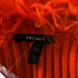 Escada Orange Silk Wool Detachable Fuzzy Collar Detail Belted Cardigan L