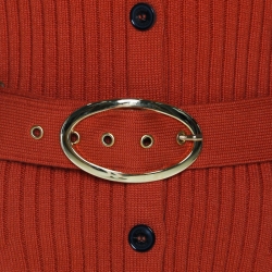 Escada Orange Silk Wool Detachable Fuzzy Collar Detail Belted Cardigan L