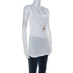 Escada White Horse Necklace Print Jersey Embellished Vest L