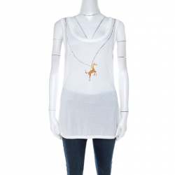 Escada White Horse Necklace Print Jersey Embellished Vest L