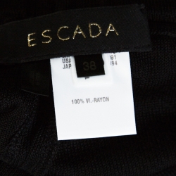 Escada Black Stretch Knit Fringed Hem Elasticized Waist Pants M 