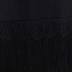 Escada Black Stretch Knit Fringed Hem Sleeveless Top M 