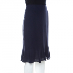 Pre Owned Escada Navy Blue Silk Paneled Flutter Skirt M