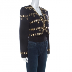 Escada Black Wool Gold Bead Embellished Vintage Jacket L
